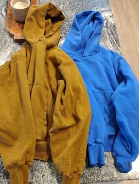 Kids Hooded Pullover Sweatshirt - Mustard and Bright Blue